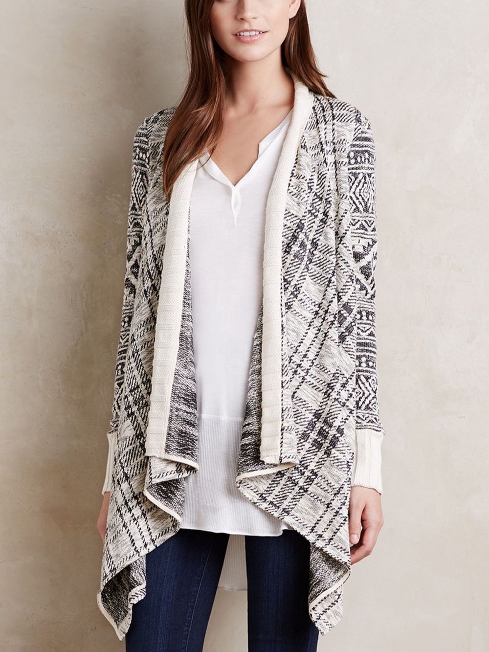 Anthropologie Tiny Mazarine Jacquard Waterfall Cardigan Tribal Boho Cozy Size S